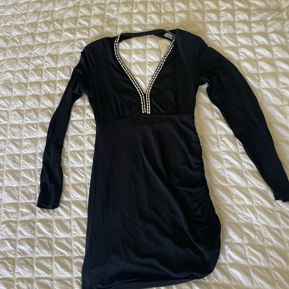 Ramy Brook Black Long Sleeve Alexi Dress with Embellished V-Neck - Picture 3 of 11